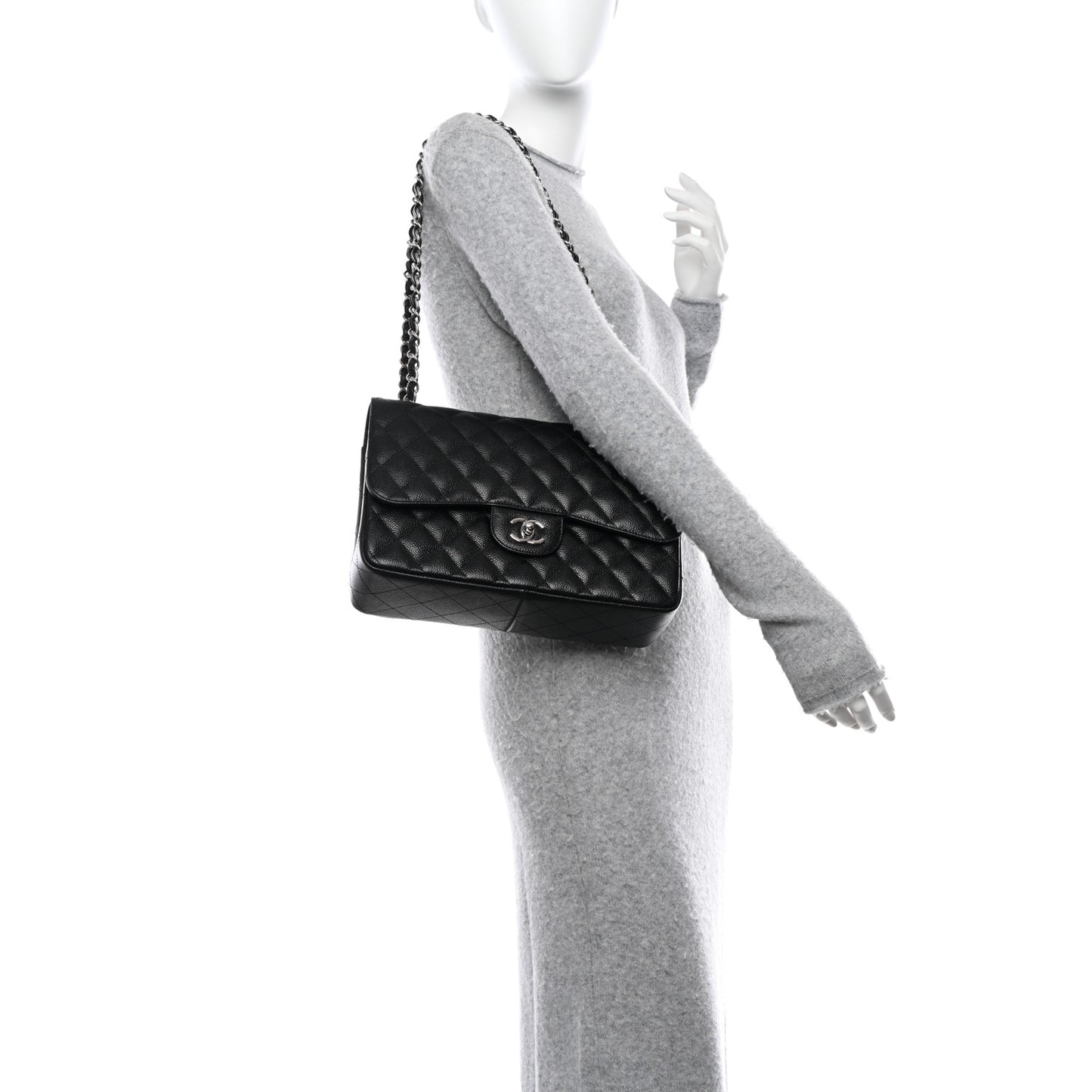 Caviar Quilted Jumbo Double Flap Black