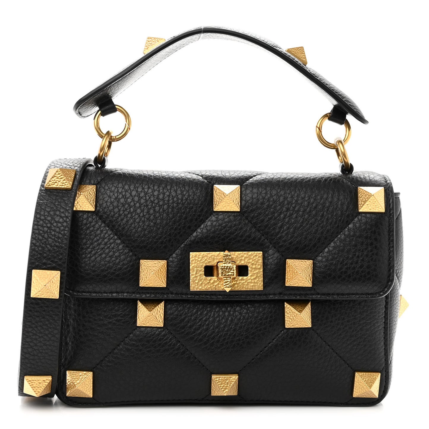 Grained Calfskin Medium Roman Stud Shoulder Bag Black