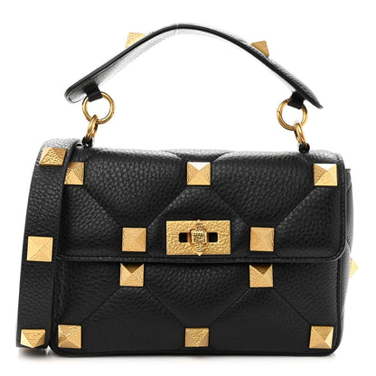Valentino Garavani Grained Calfskin Medium Roman Stud Shoulder Bag Black 1 of 9