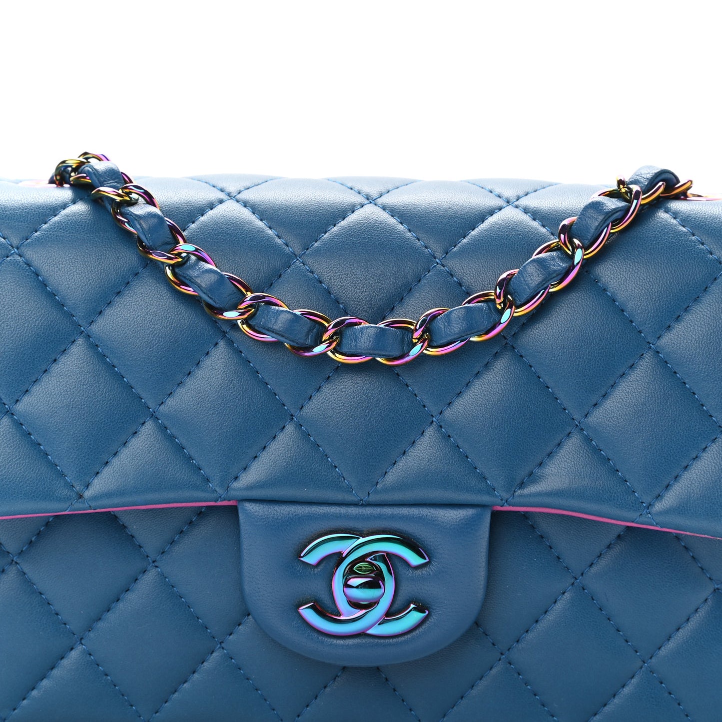 Lambskin Quilted Mini Rectangular Flap Blue Purple