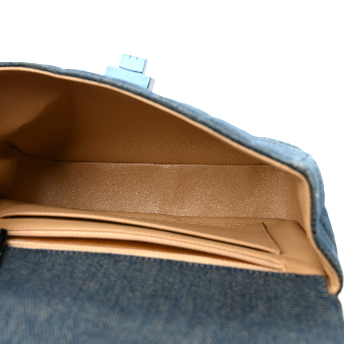Denim Quilted Chocolate Bar Mademoiselle Top Handle Bag