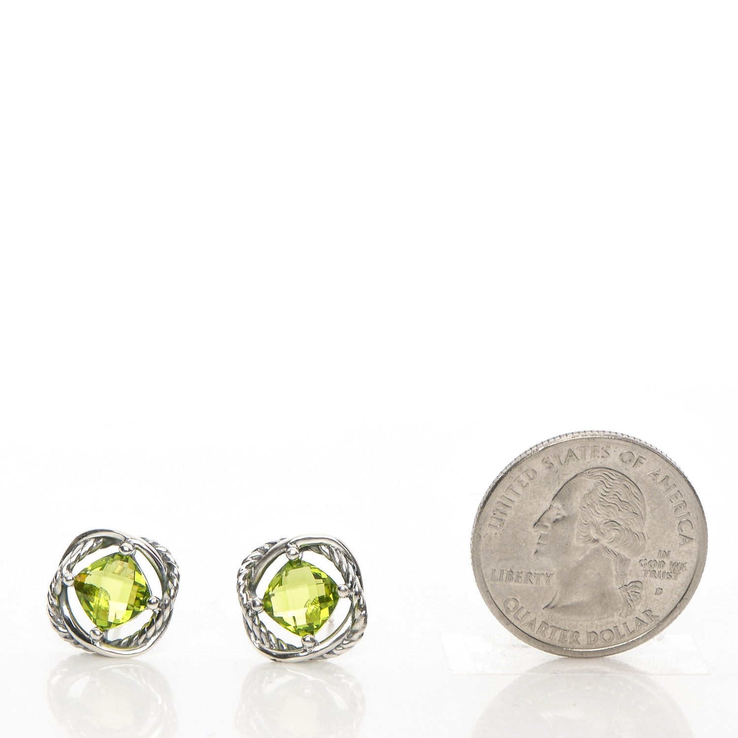 David Yurman Sterling Silver Peridot 7mm Infinity Earrings 2 of 4