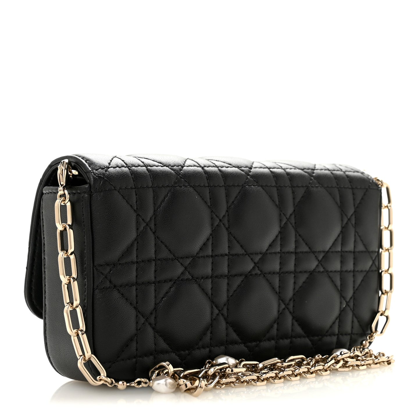 Lambskin Cannage Dior Talk Phone Pouch  Black
