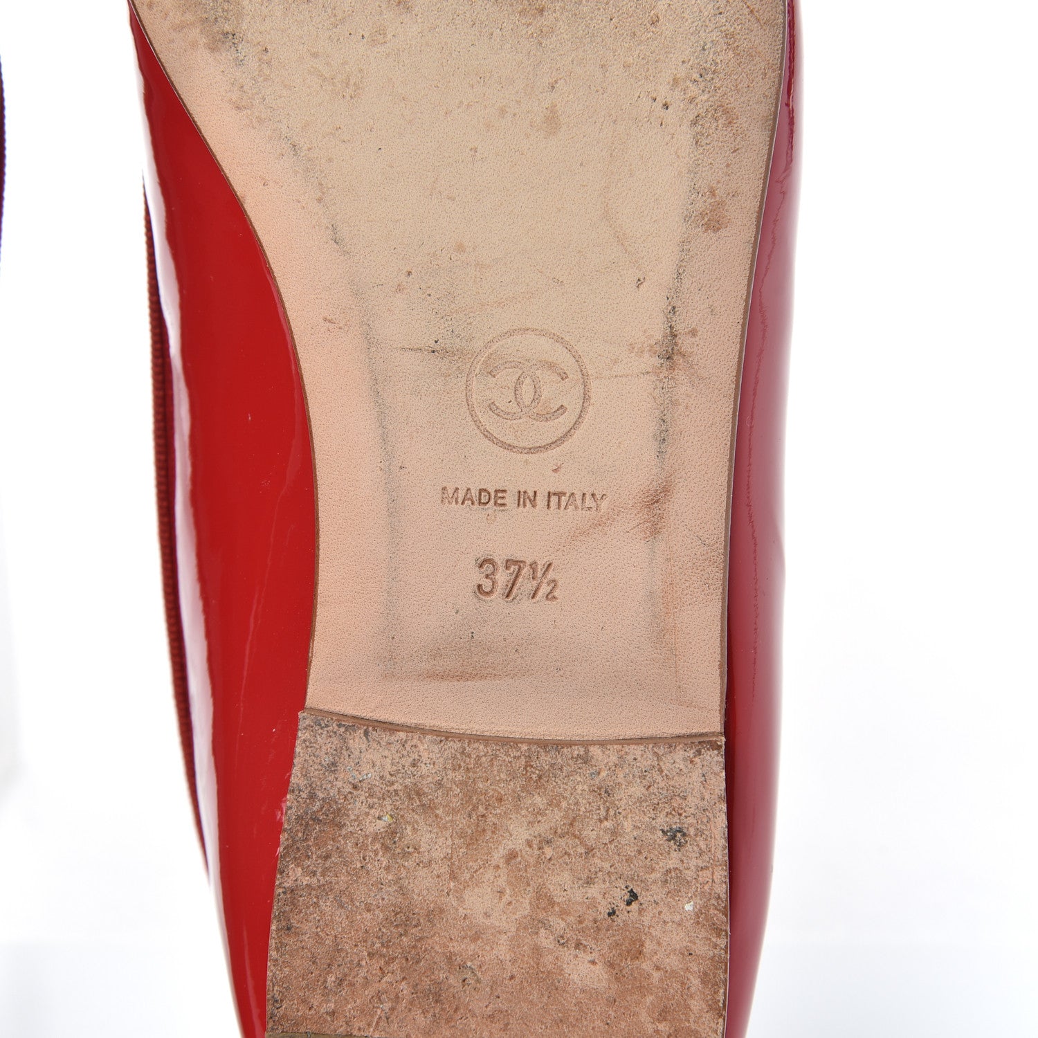 Chanel Patent CC Cap Toe Ballerina Flats 37.5 Red 7 of 17