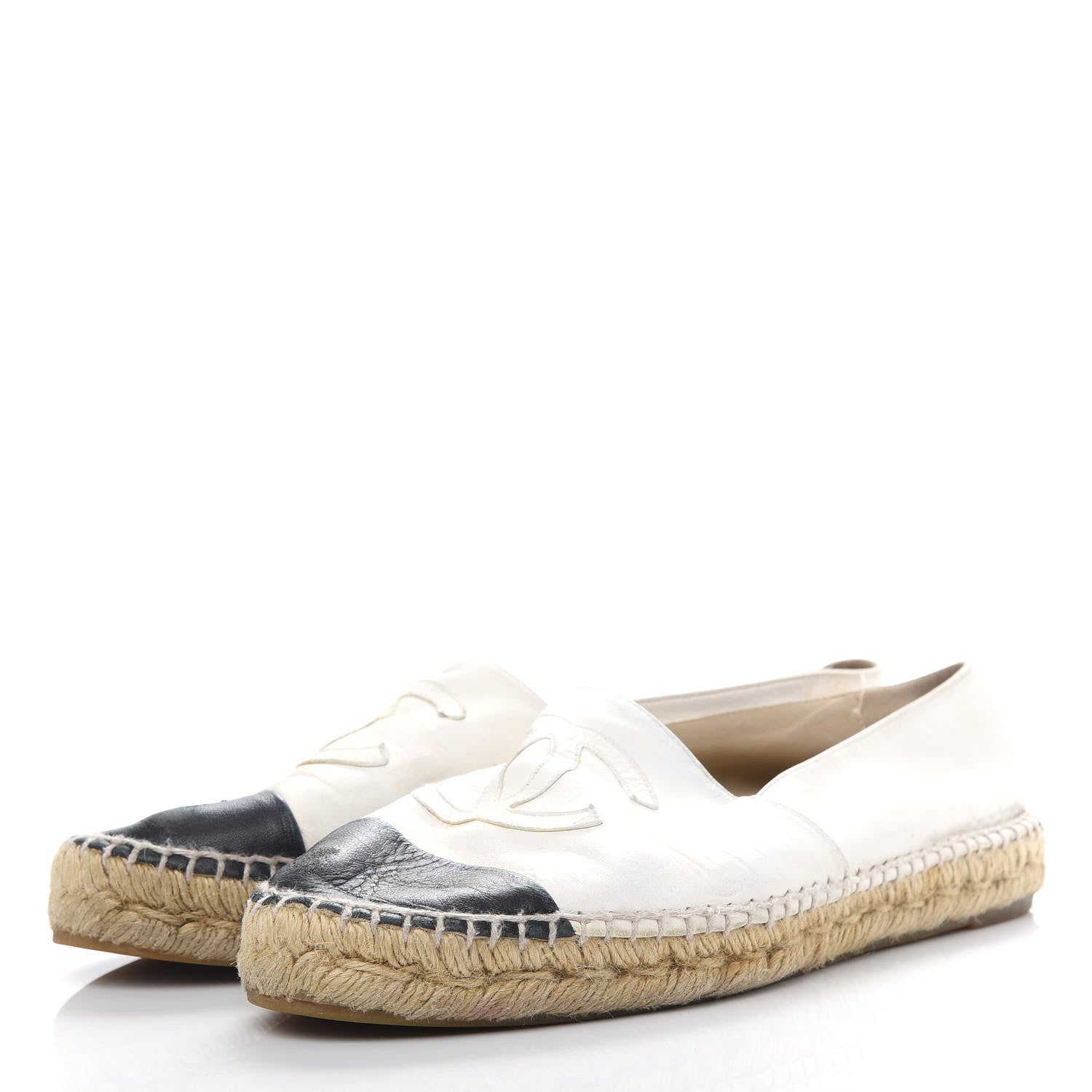 Chanel Lambskin CC Espadrilles 40 White Black 3 of 10