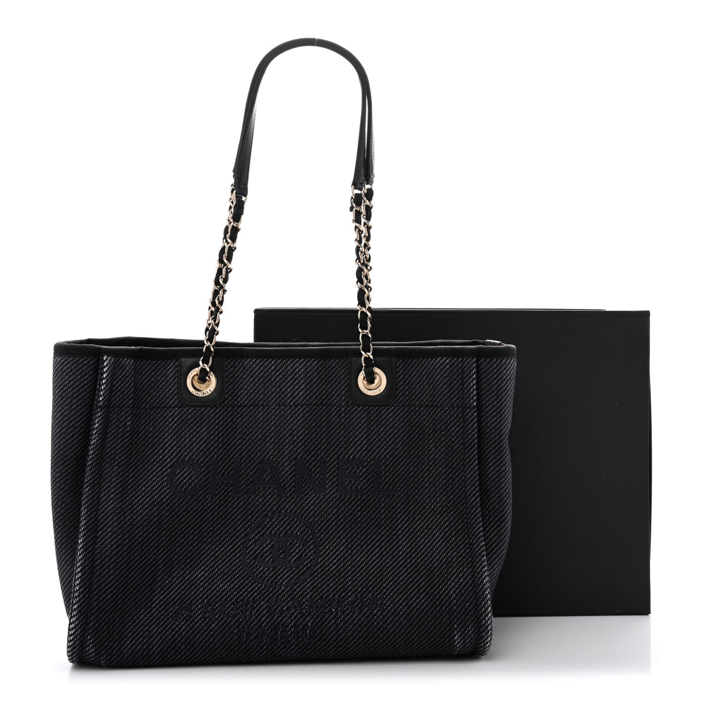 Mixed Fibers Calfskin Small Deauville Tote Black