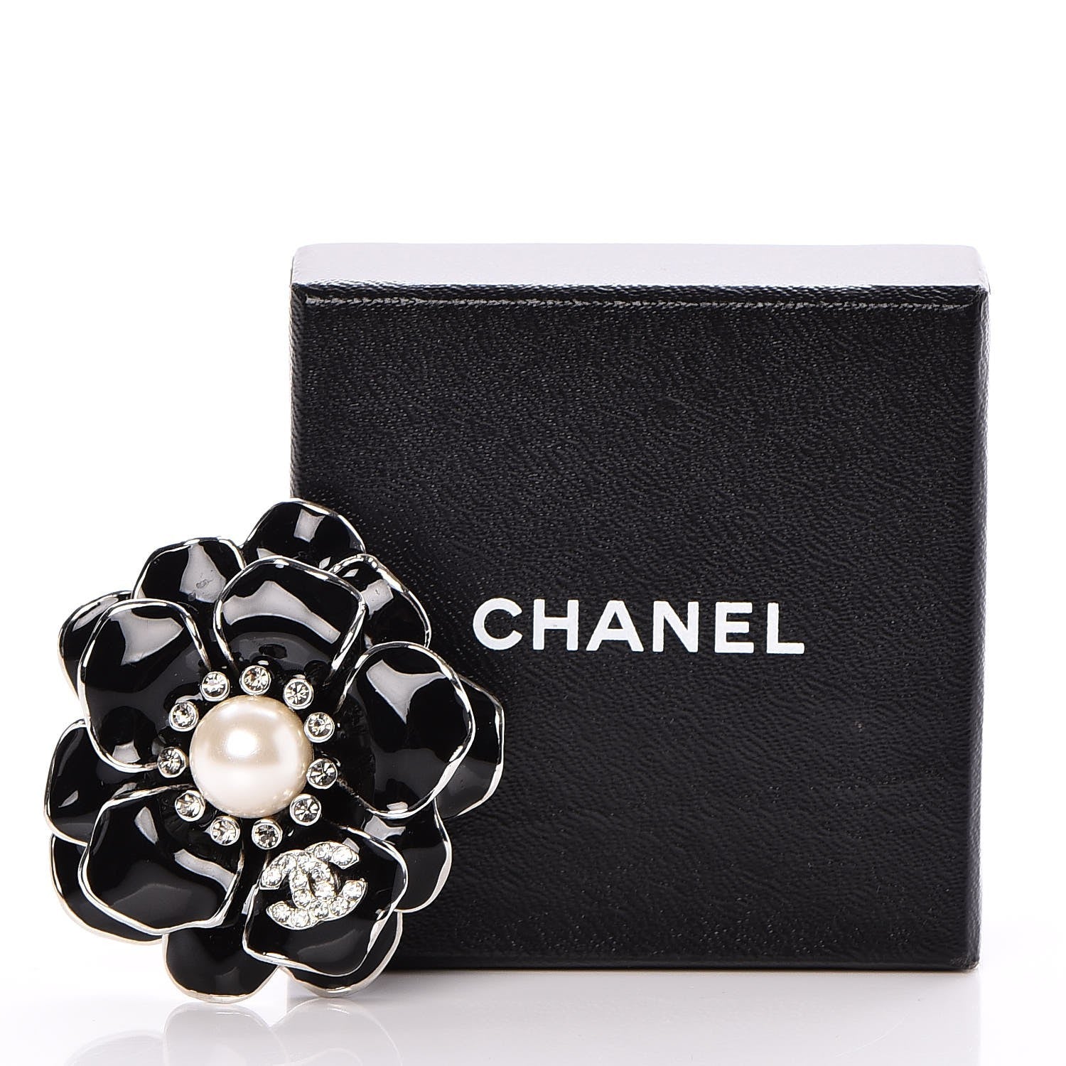 Chanel Resin Pearl Crystal CC Camellia Pin Brooch Black Silver 5 of 5
