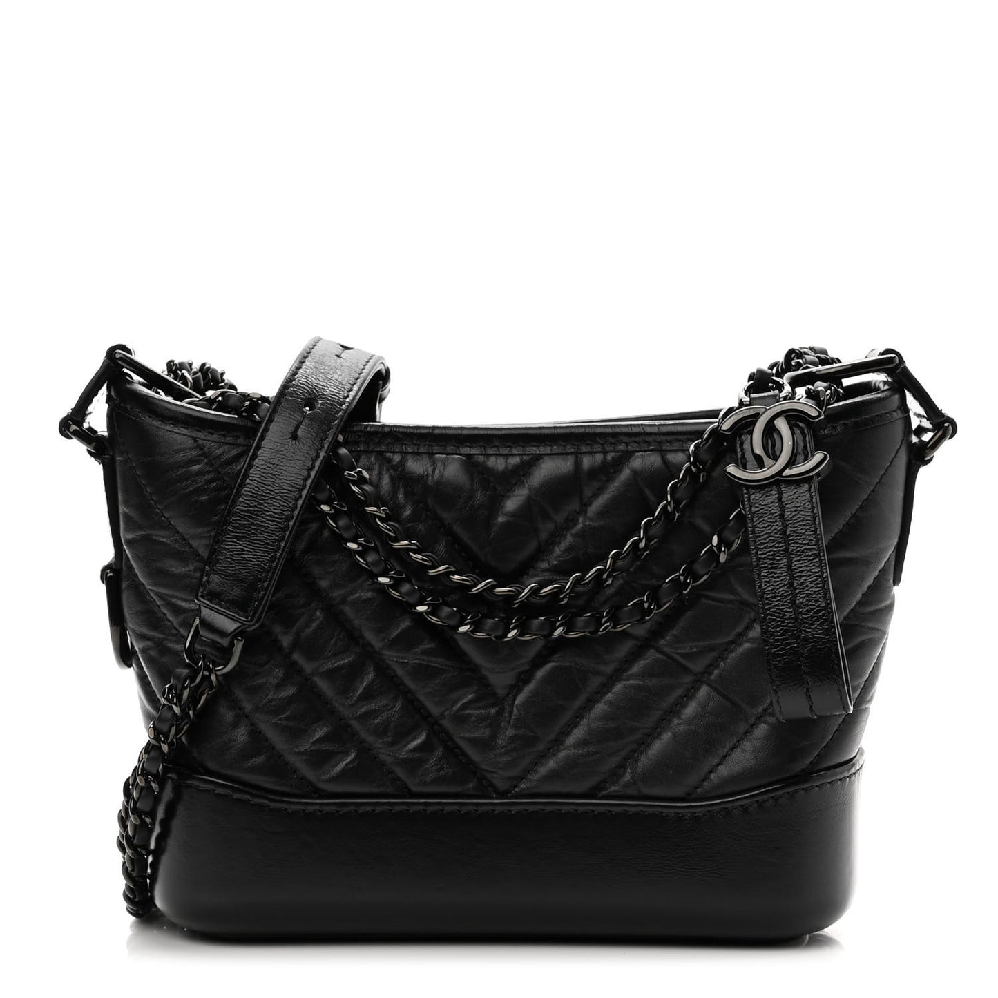 Aged Calfskin Chevron Quilted Small Gabrielle Hobo So Black