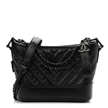 Chanel Aged Calfskin Chevron Quilted Small Gabrielle Hobo So Black 1 of 10