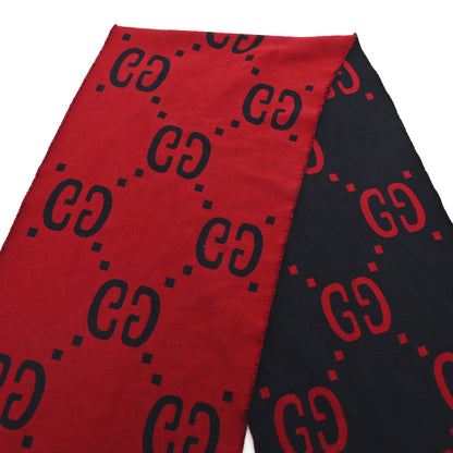 Gucci Wool Silk Monogram Jumbo GG Freedom Scarf Midnight Blue Red 6 of 6