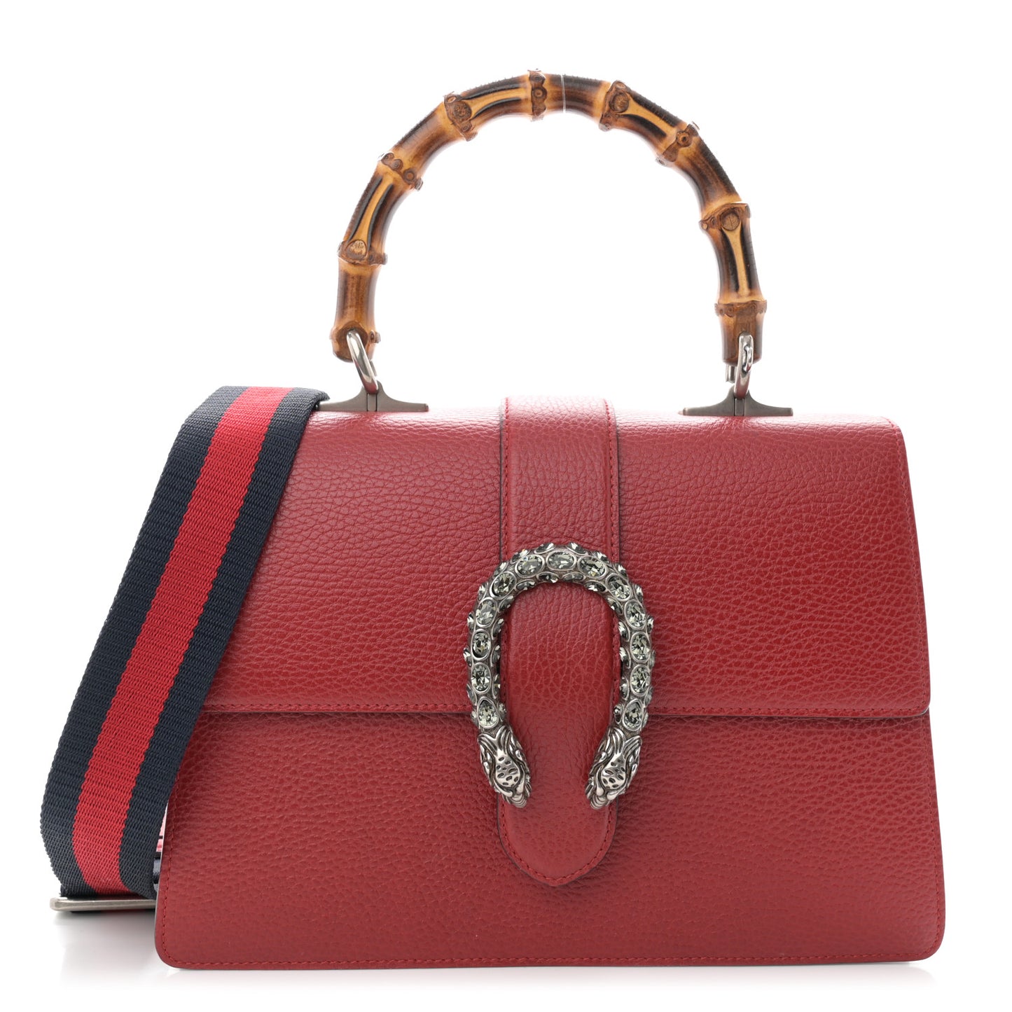Dollar Calfskin Crystal Web Medium Dionysus Bamboo Top Handle Bag Hibiscus Red Black Diamond