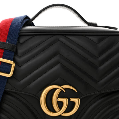 Gucci Calfskin Matelasse Sylvie Web Small GG Marmont Top Handle Shoulder Bag Black 8 of 14