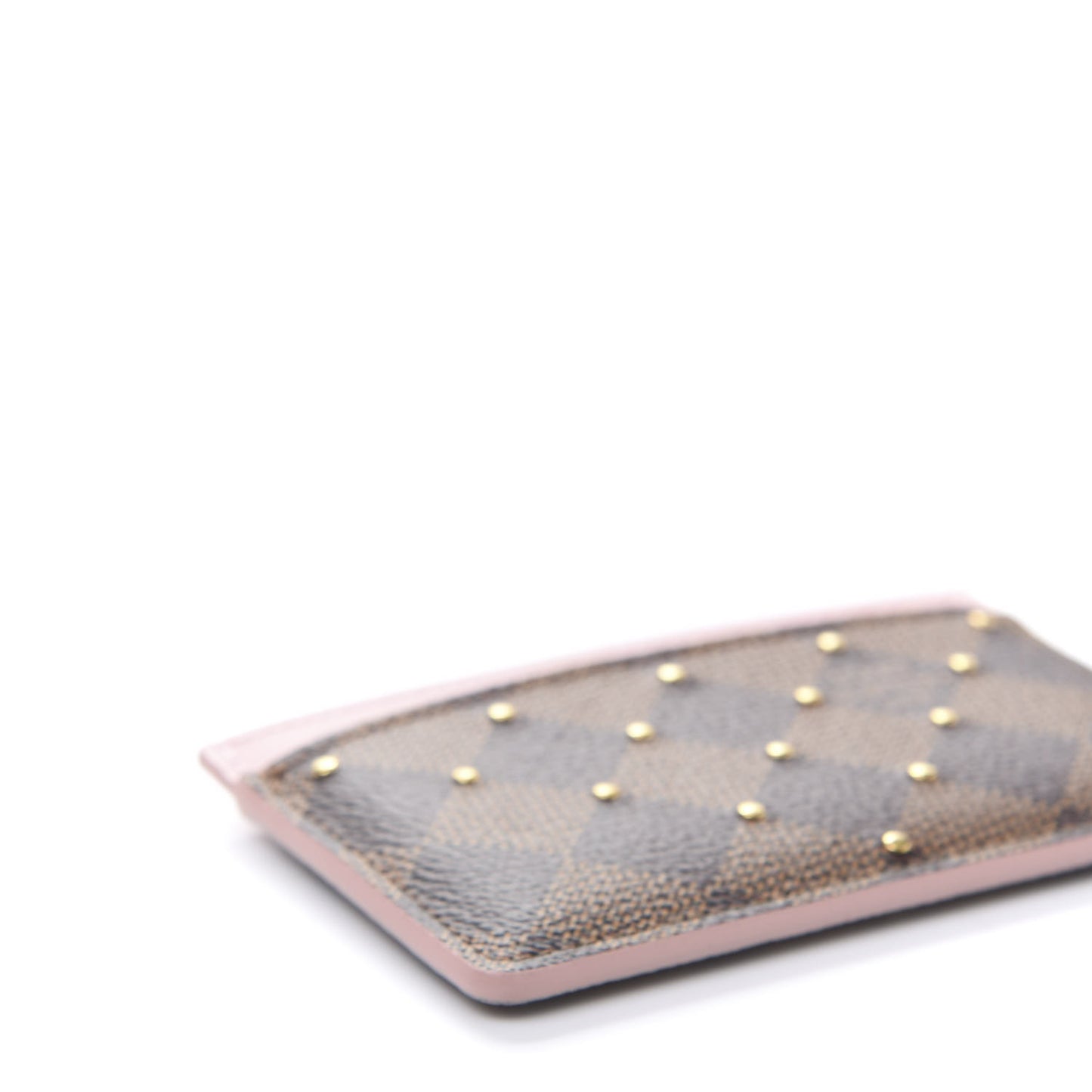 Damier Ebene Studded Card Holder Rose Ballerine