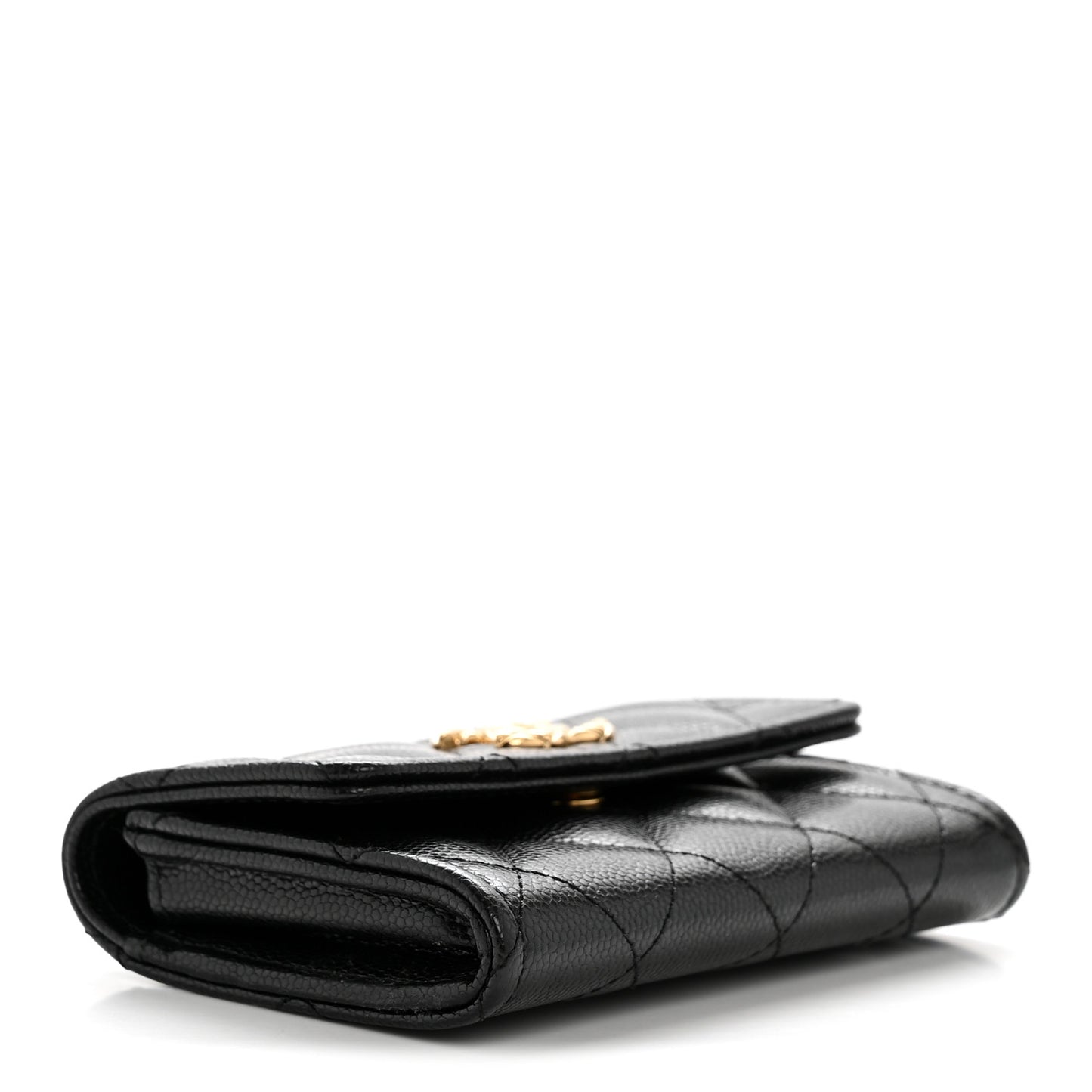 Caviar Quilted CC Flap Card Holder Black