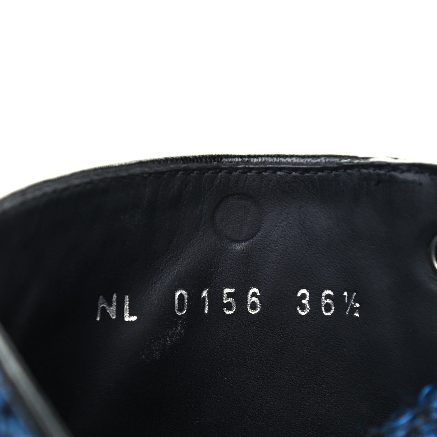 Tweed Calfskin Wonderland Ranger Boots 36.5 Blue Black