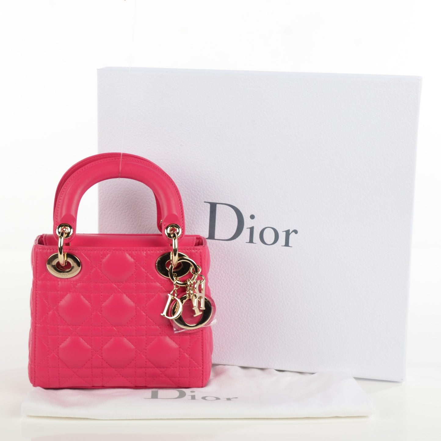 Lambskin Cannage Mini Lady Dior Fuchsia