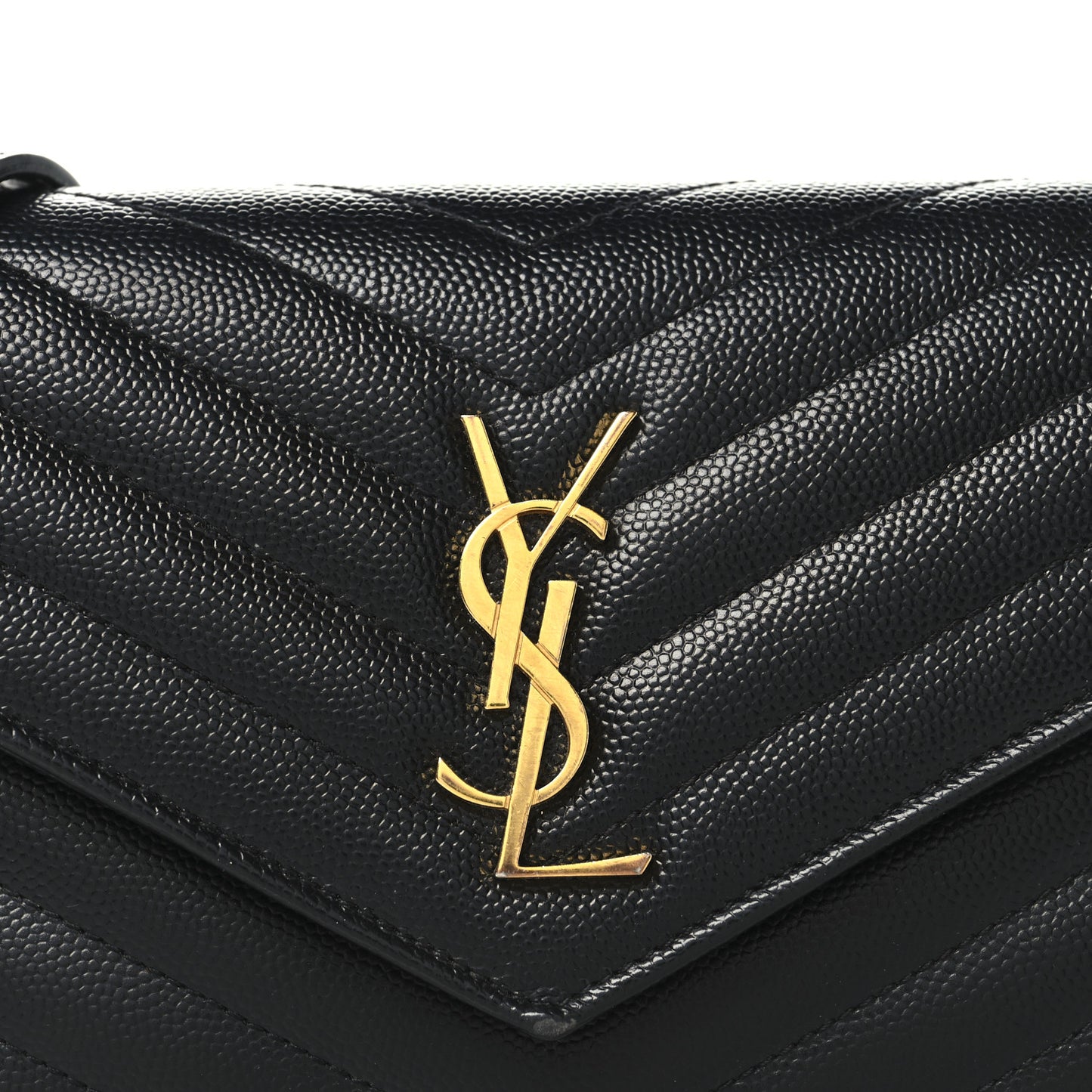Grain De Poudre Matelasse Chevron Monogram Envelope Chain Wallet Black