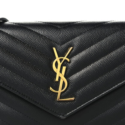 Saint Laurent Grain De Poudre Matelasse Chevron Monogram Envelope Chain Wallet Black 7 of 9