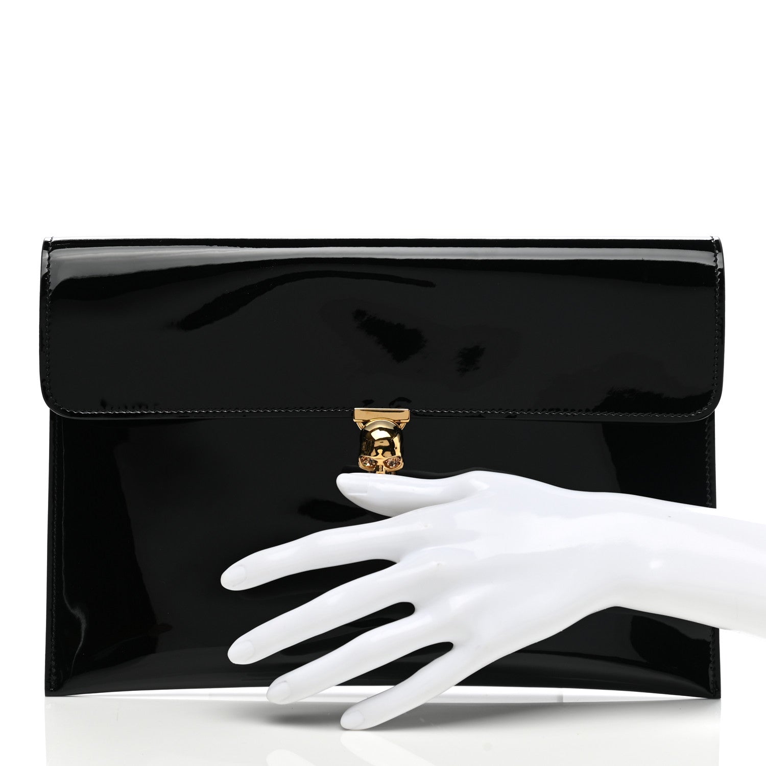 Alexander McQueen Patent Skull Lock Envelope Clutch Black 2 of 8