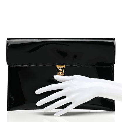 Alexander McQueen Patent Skull Lock Envelope Clutch Black 2 of 8