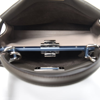 Fendi Vitello Seta Shiny Nappa Medium Peekaboo Iconic Satchel Carbone Grigio Polvere 7 of 12