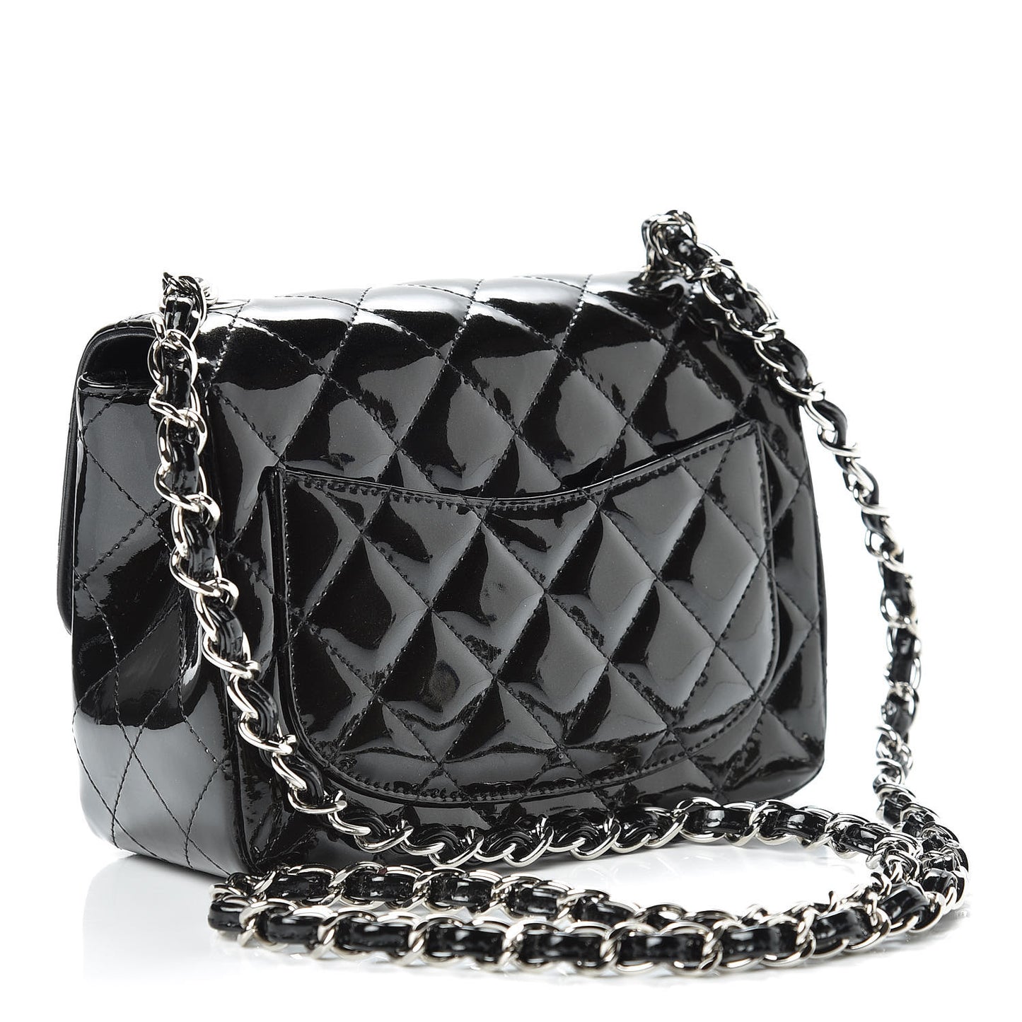 Patent Calfskin Sparkle Quilted Mini Square Flap Black