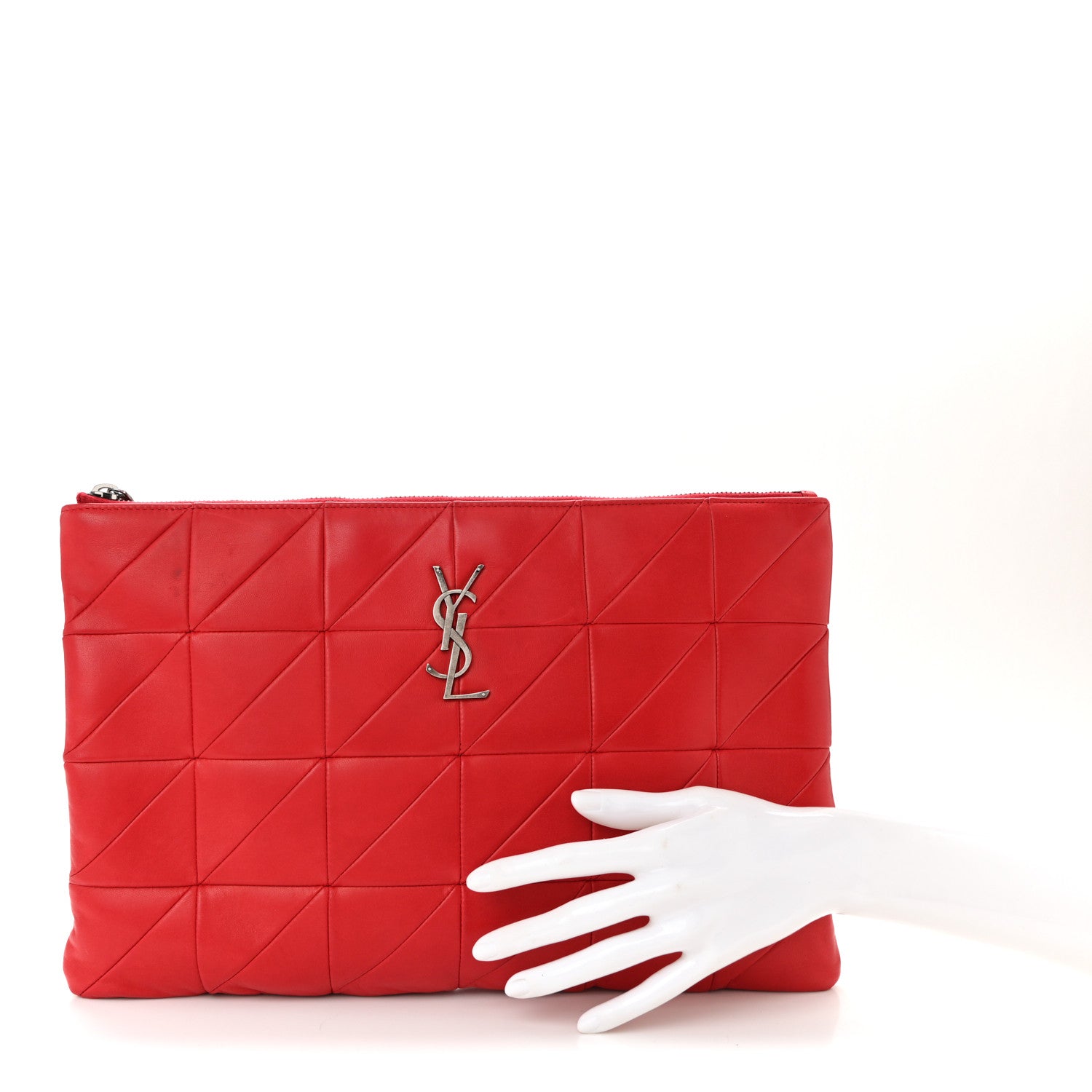 Saint Laurent Lambskin Patchwork Monogram Jamie Document Holder Red 2 of 11