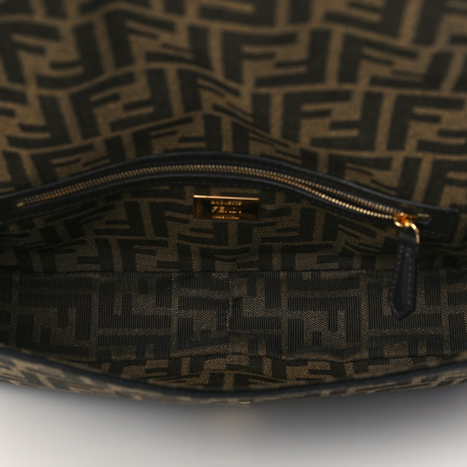 Fendi Fabric Jacquard FF 1974 Medium Baguette Tobacco Moro Black 6 of 13