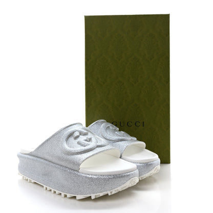 Gucci Glitter Rubber Womens Interlocking G Platform 42mm Slide Sandals 41 Silver 9 of 9