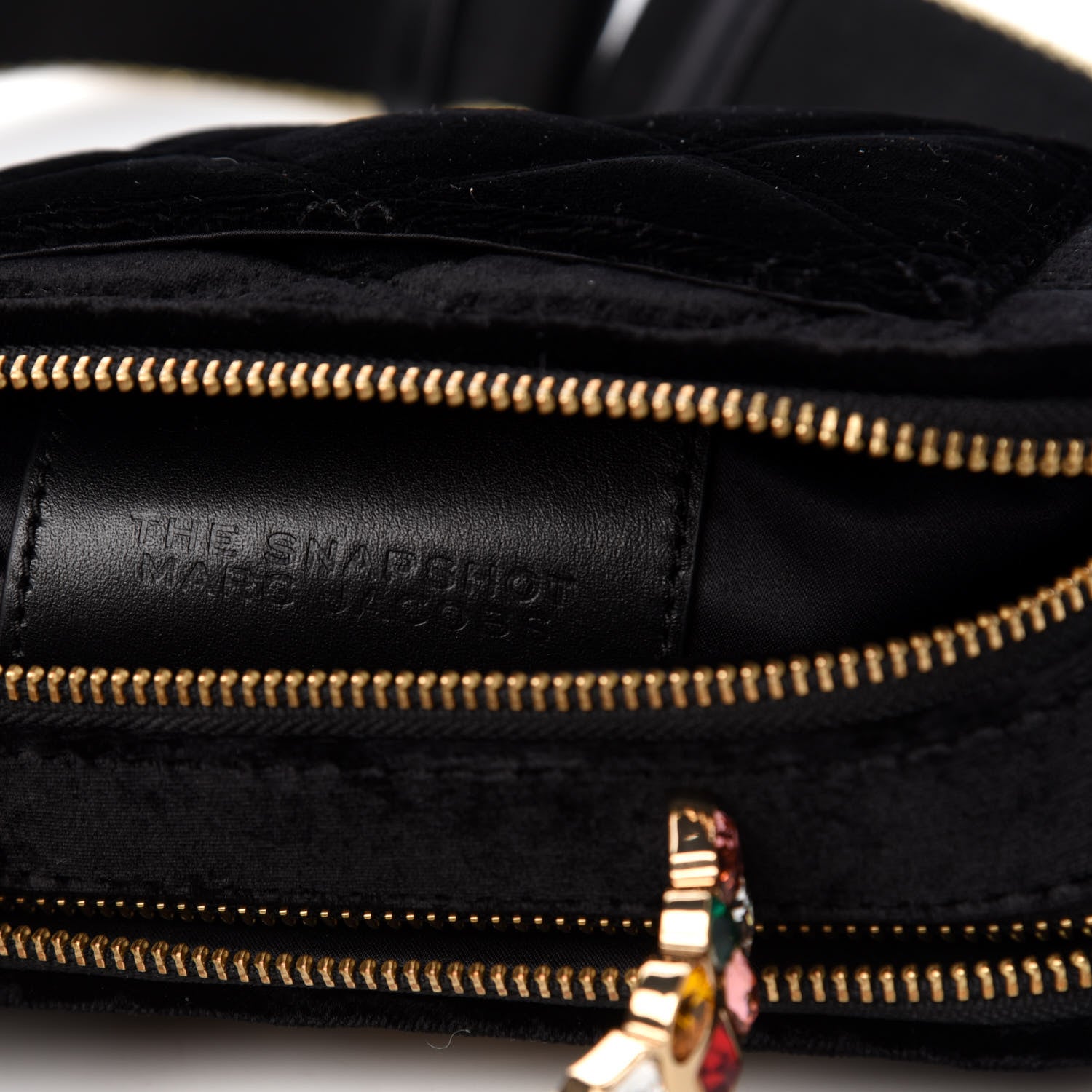 Marc Jacobs Velvet Quilted Jewel Top Handle Snapshot Crossbody Bag Black 7 of 12