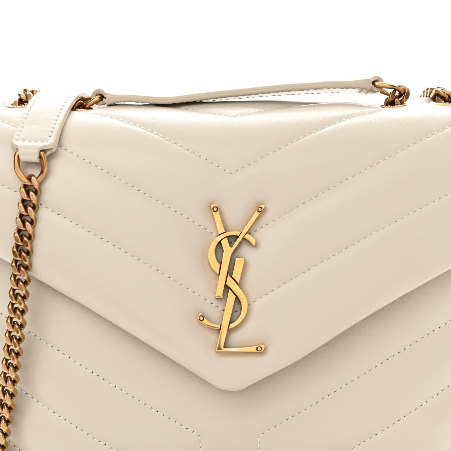 Saint Laurent Calfskin Y Quilted Monogram Small Loulou Chain Satchel Crema Soft 9 of 11