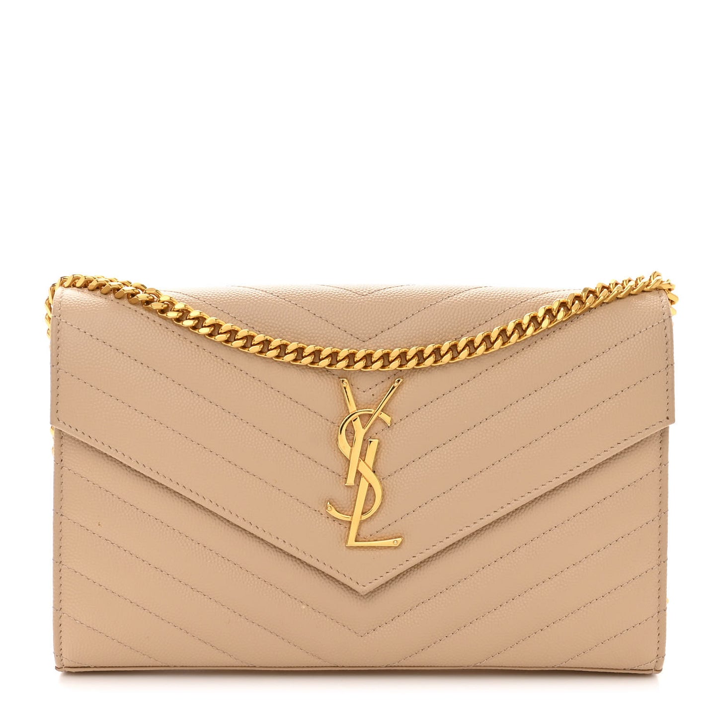 Grain De Poudre Matelasse Chevron Monogram Chain Wallet Dark Beige