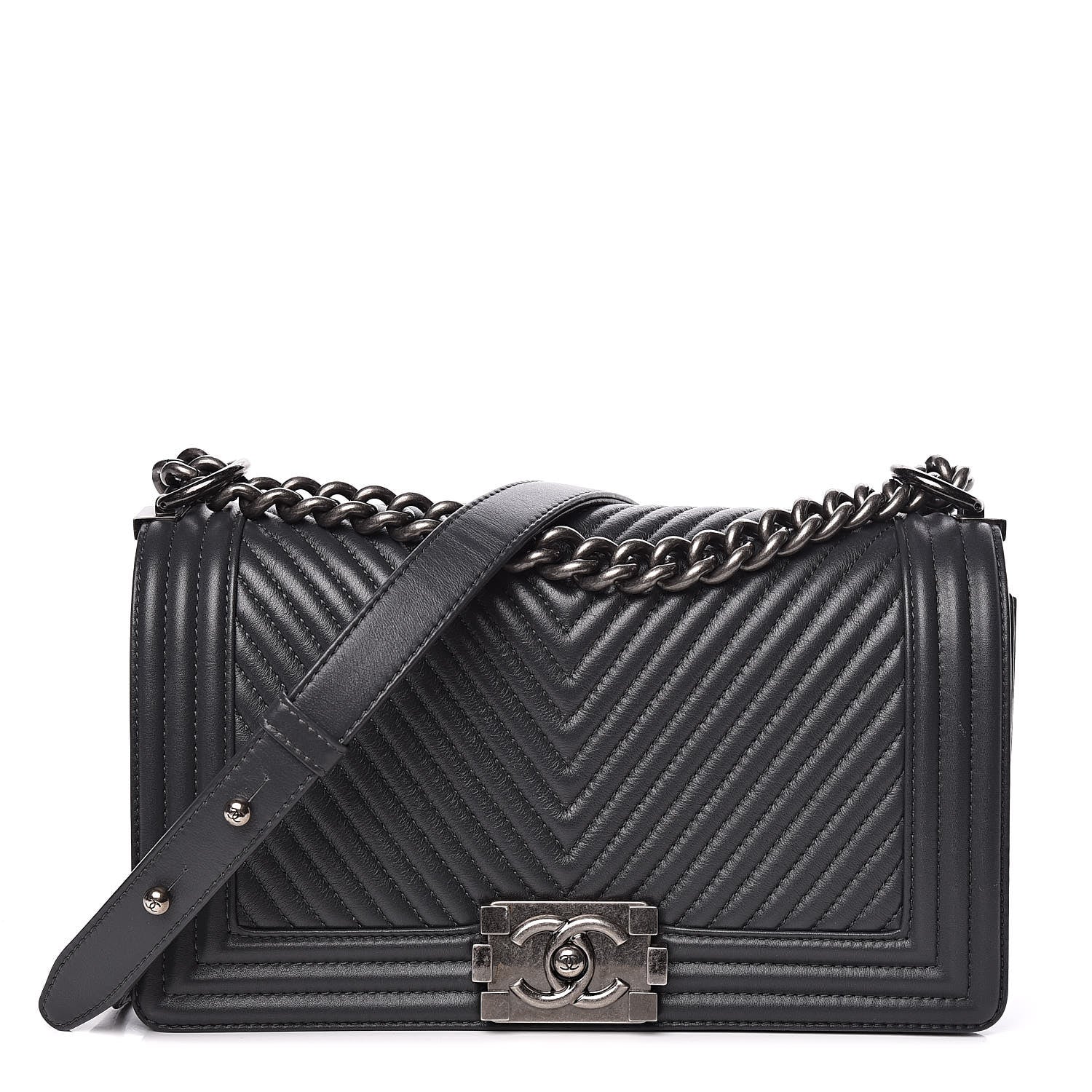 Chanel Calfskin Chevron Quilted Medium Boy Flap Grey 1 of 11