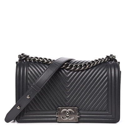 Chanel Calfskin Chevron Quilted Medium Boy Flap Grey 1 of 11