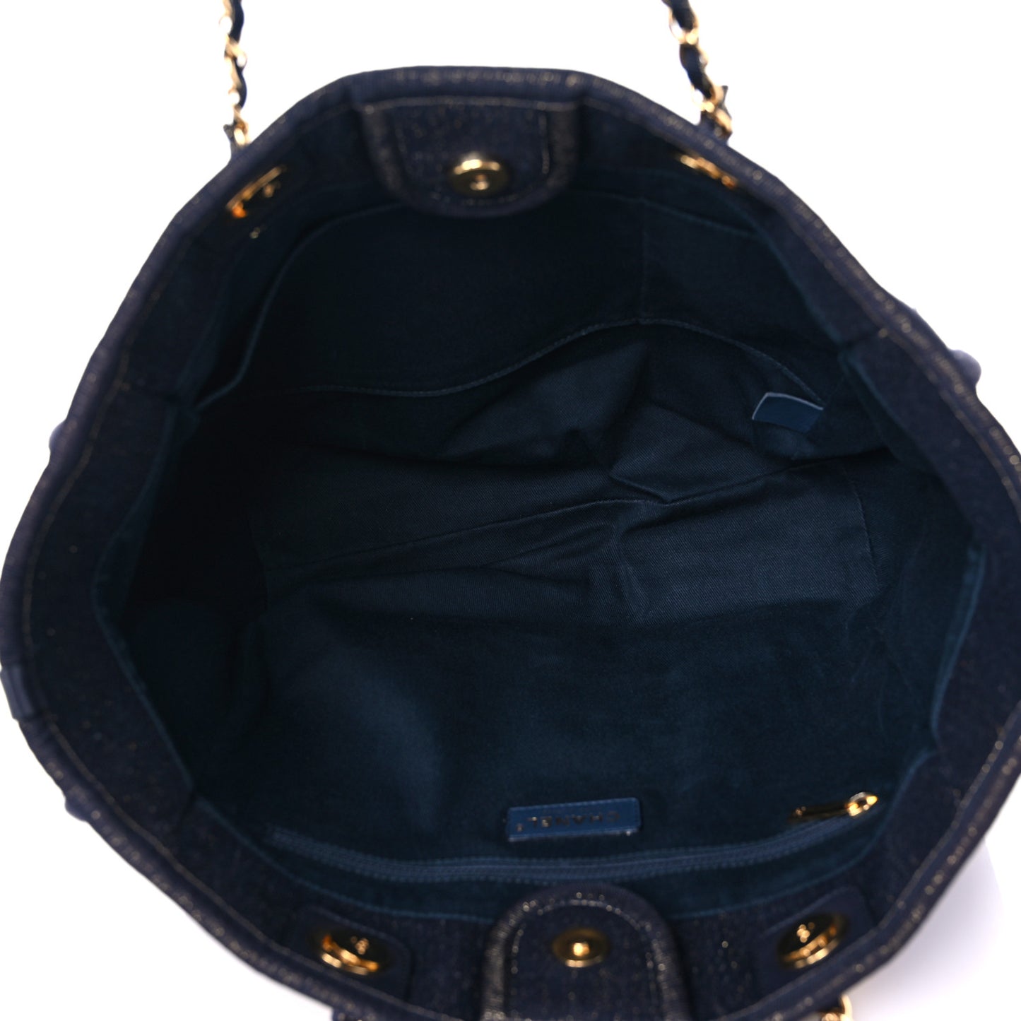 Lurex Canvas Small Deauville Tote Navy Blue Gold