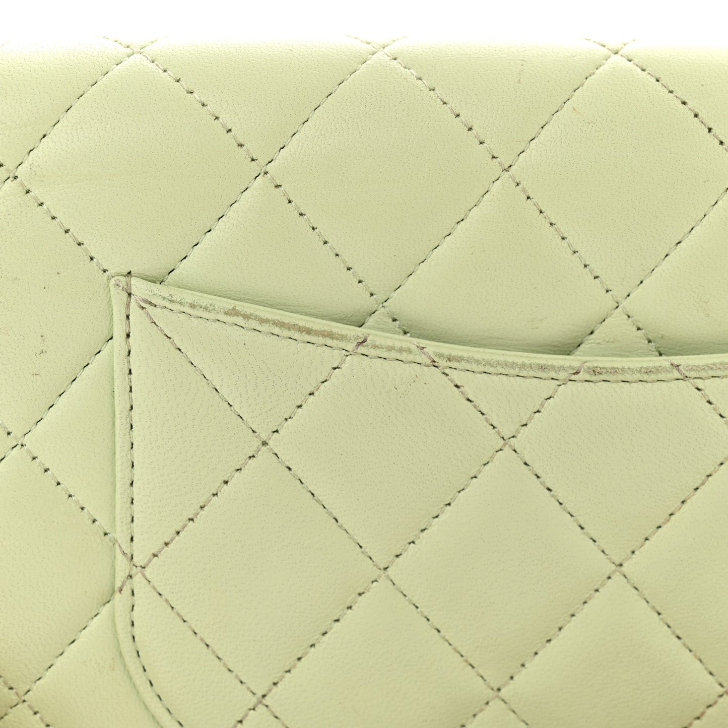 Lambskin Quilted CC Pearl Crush Wallet on Chain WOC Light Green