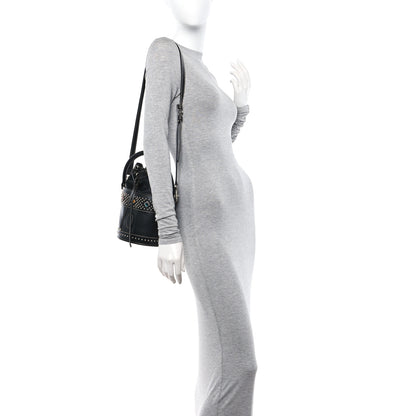 Saint Laurent Smooth Calfskin Studded Small Bahia Drawstring Bucket Bag Black Multicolor 3 of 9