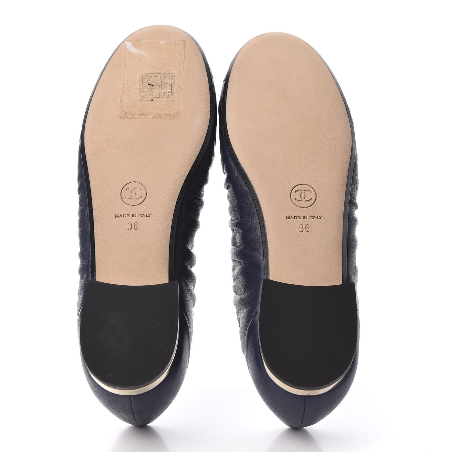 Lambskin CC Cap Toe Ballerina Flats 36 Navy