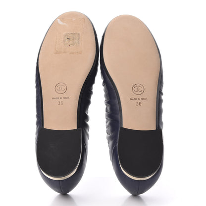 Chanel Lambskin CC Cap Toe Ballerina Flats 36 Navy 5 of 10
