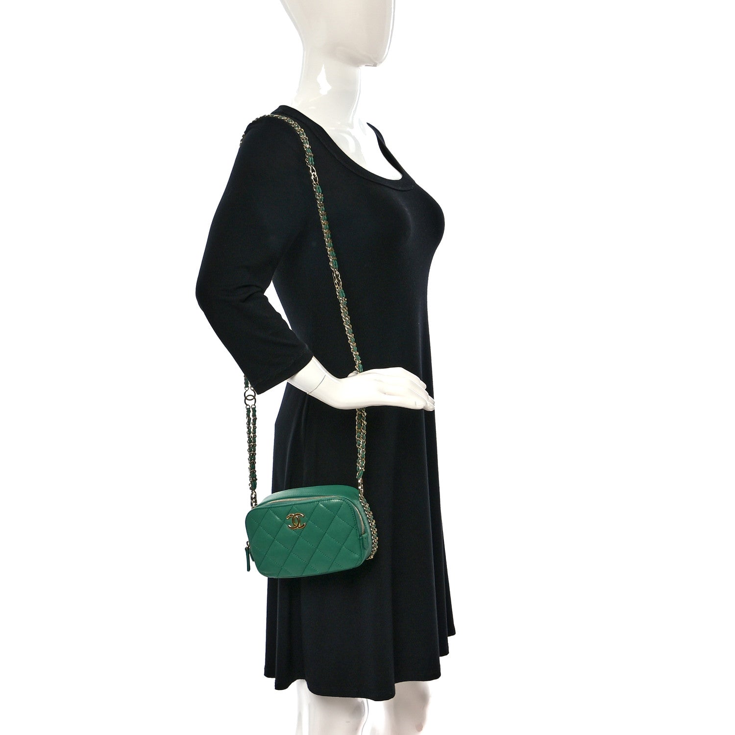Chanel Caviar Quilted Mini CC You Camera Case Dark Green 2 of 9