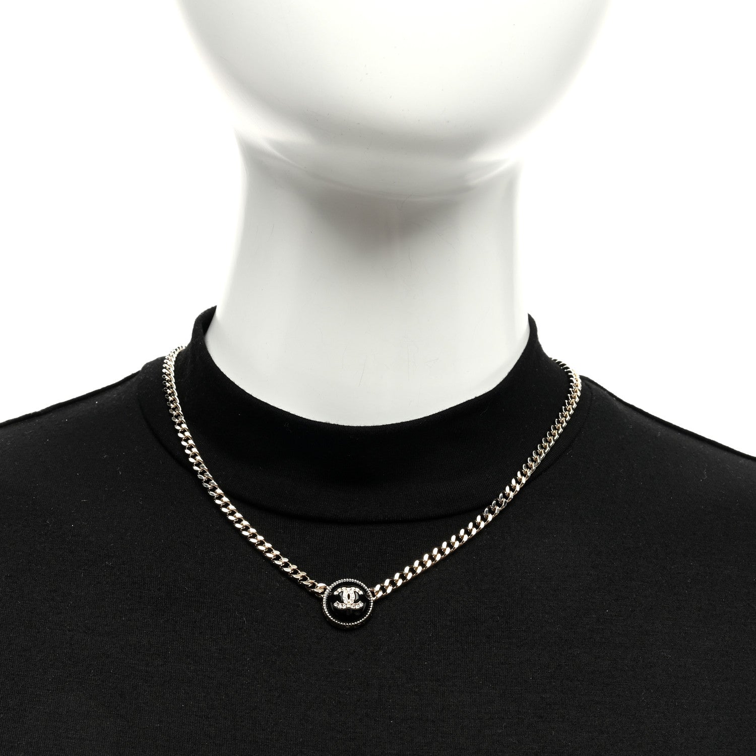 Chanel Crystal Resin CC Chain Link Short Necklace Black Gold 3 of 6