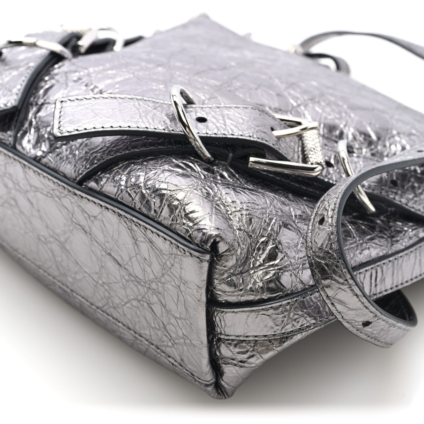 Metallic Calfskin Small Voyou Bag Silver