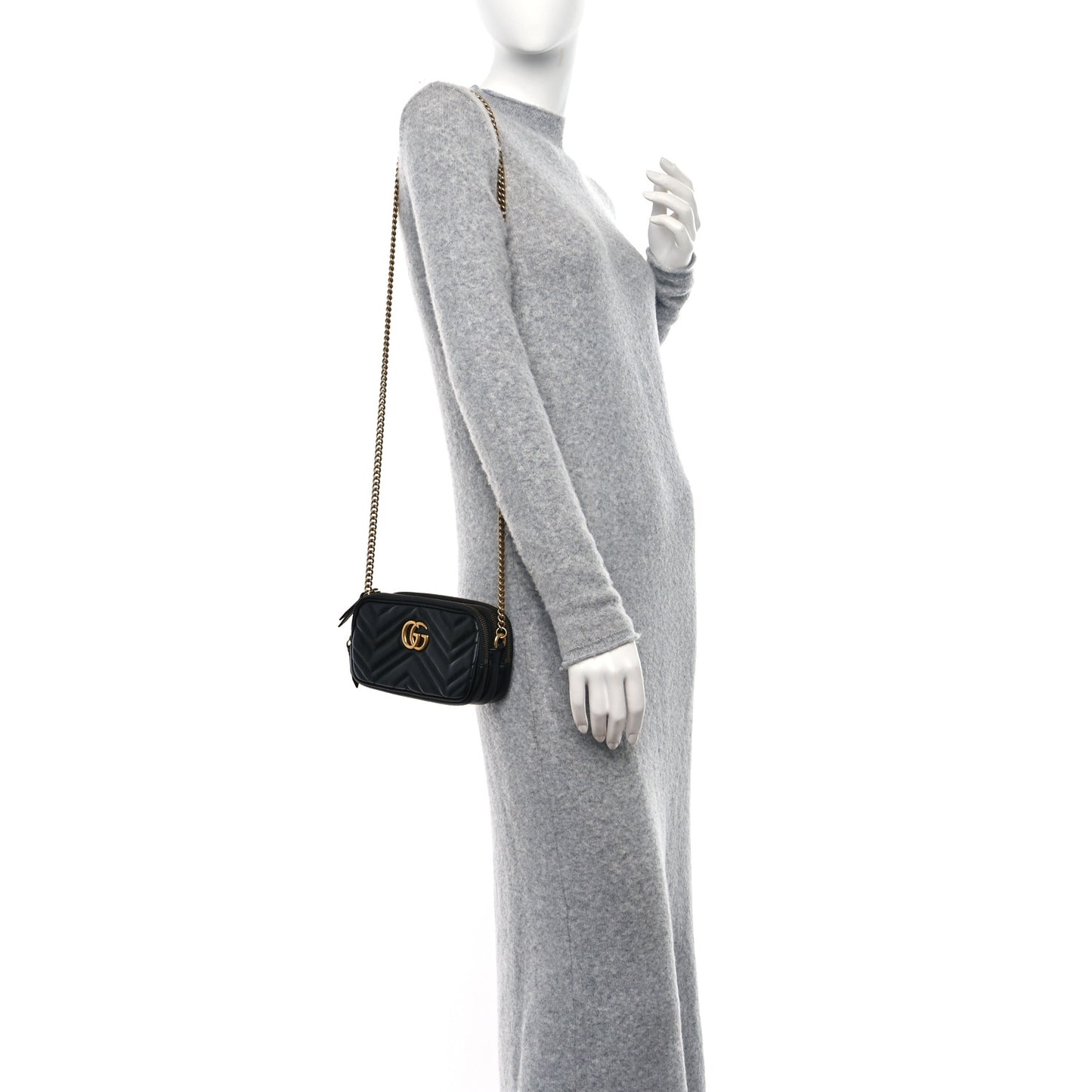 Calfskin Matelasse Mini GG Marmont Chain Crossbody Bag Black