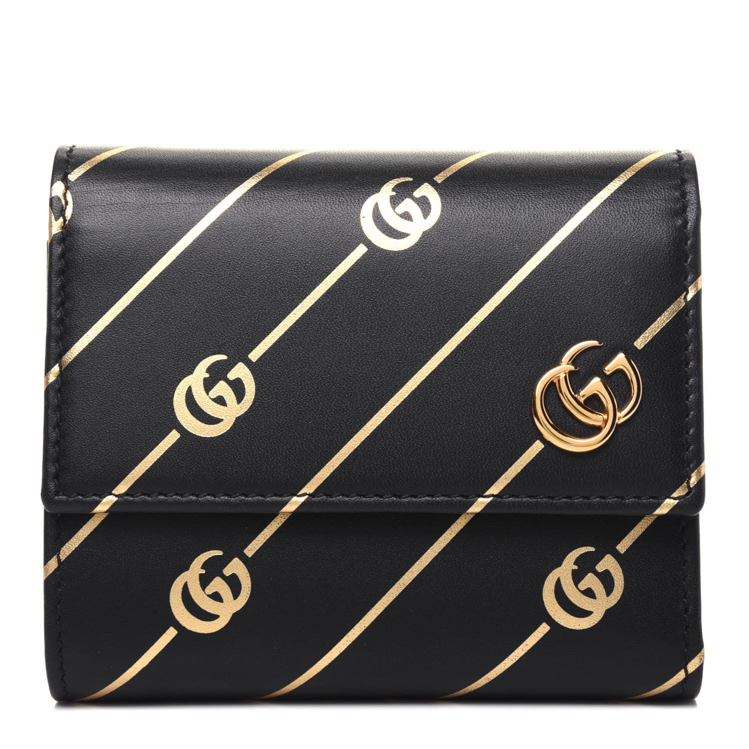 Gucci Calfskin Diagonal GG Wallet Black Gold 1 of 13