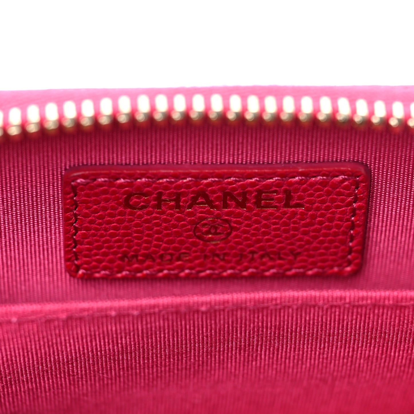 Caviar Camellia Embossed Zip Coin Purse Dark Pink