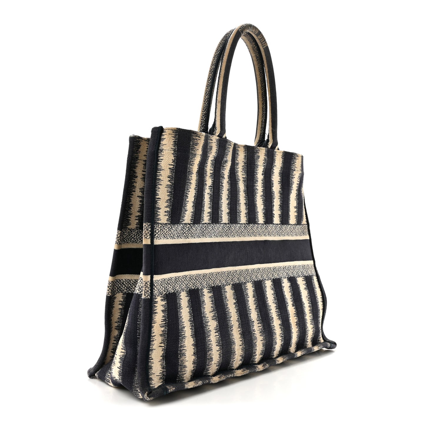 Canvas Embroidered Large Striped Book Tote Navy