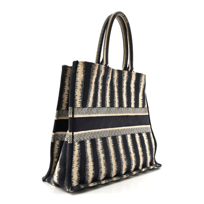 Christian Dior Canvas Embroidered Large Striped Book Tote Navy 3 of 14
