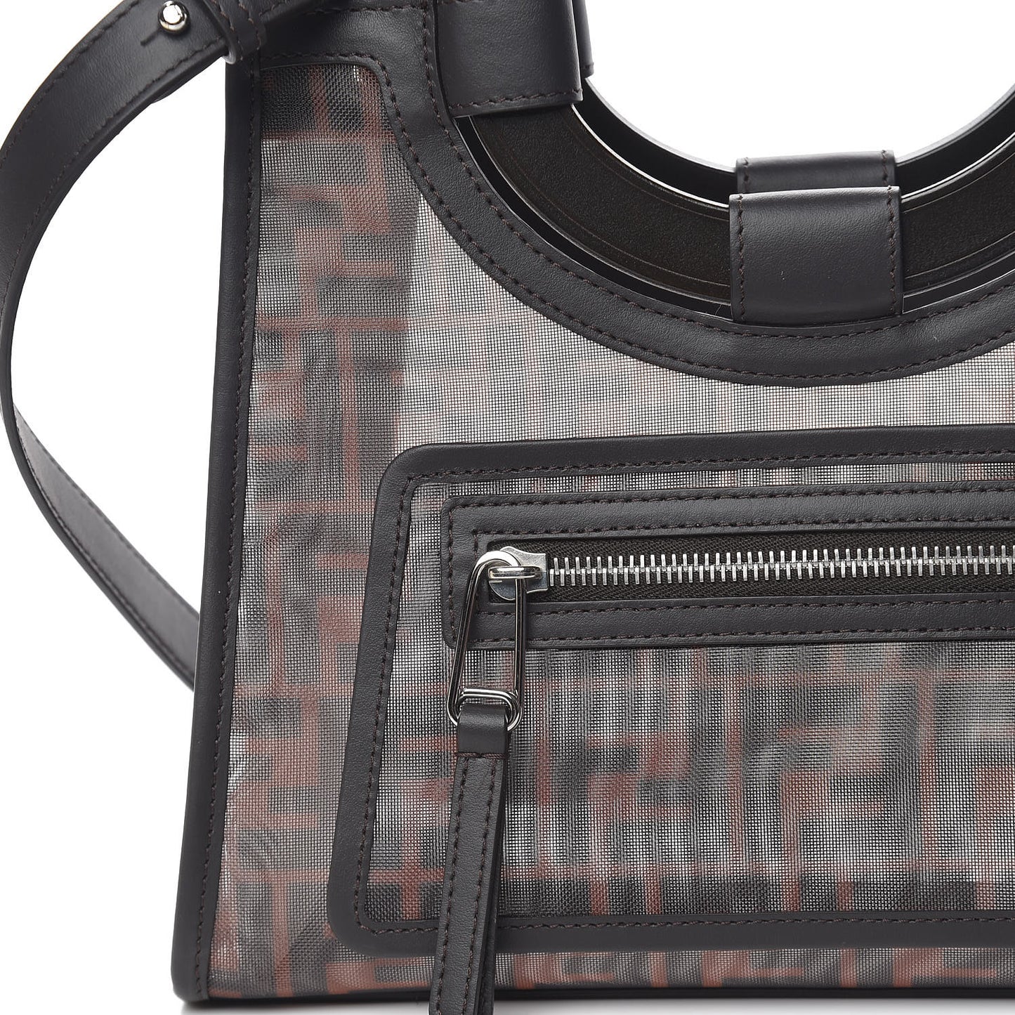 Mesh Vitello Century Cuoio FF 1974 Small Runaway Shopper Tote Marrone Black Ebano
