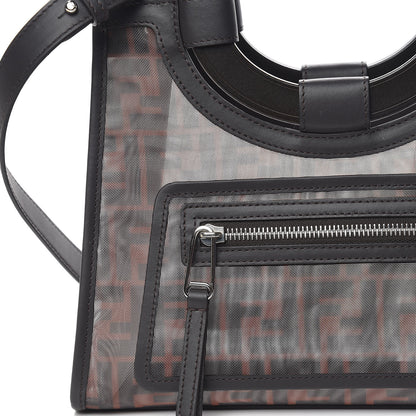 Fendi Mesh Vitello Century Cuoio FF 1974 Small Runaway Shopper Tote Marrone Black Ebano 9 of 12