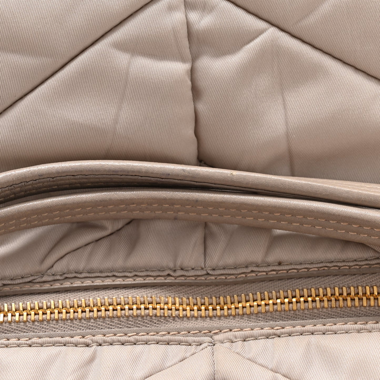 Tessuto Nylon Chevron Quilted Shoulder Bag Beige